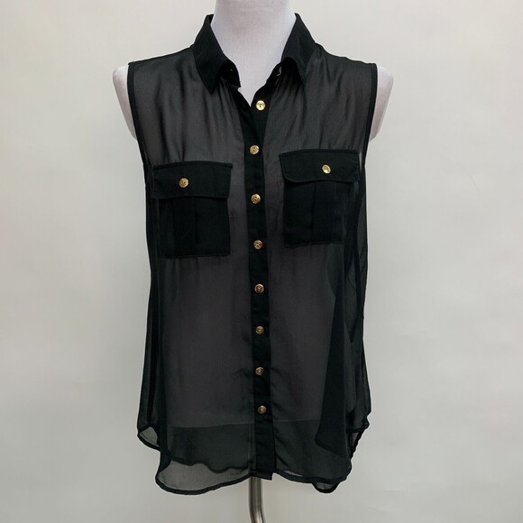 Cotton On Women's Top Small Black Sheer Sleeveless Button Down Collared - Picture 1 of 7